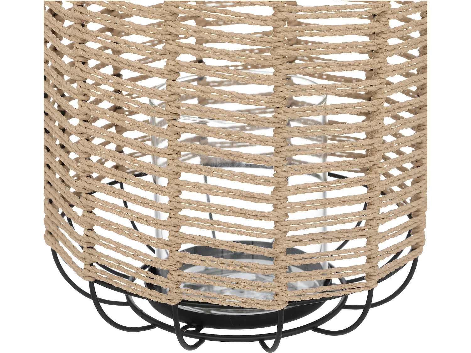 Lanterne Photophore en Métal et Corde Bougeoir en Verre  D 22 x H 27,5 cm