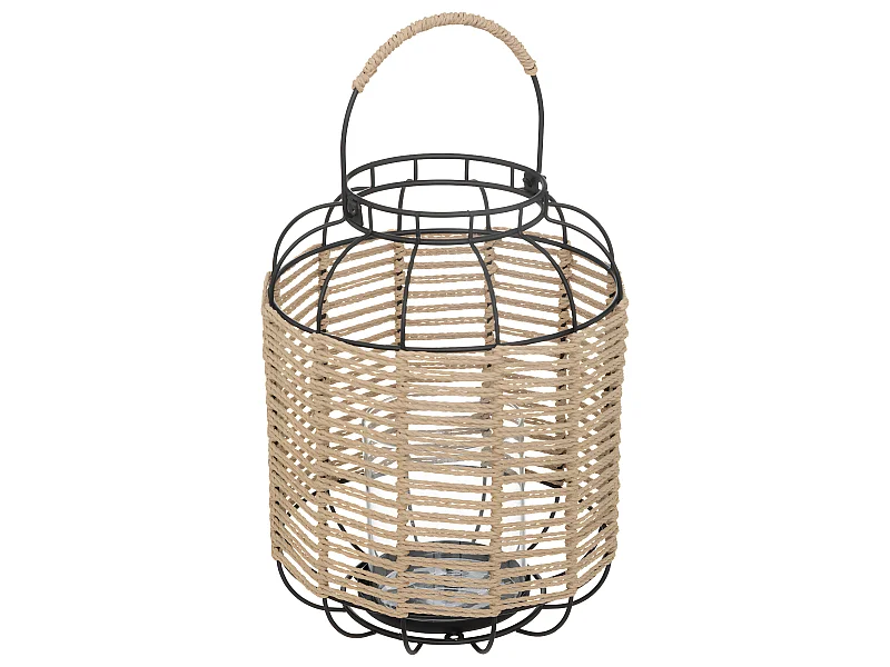 Lanterne Photophore en Métal et Corde Bougeoir en Verre  D 22 x H 27,5 cm