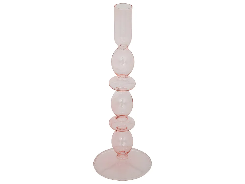 Bougeoir Chandelier en Verre Rose H 25.7 cm