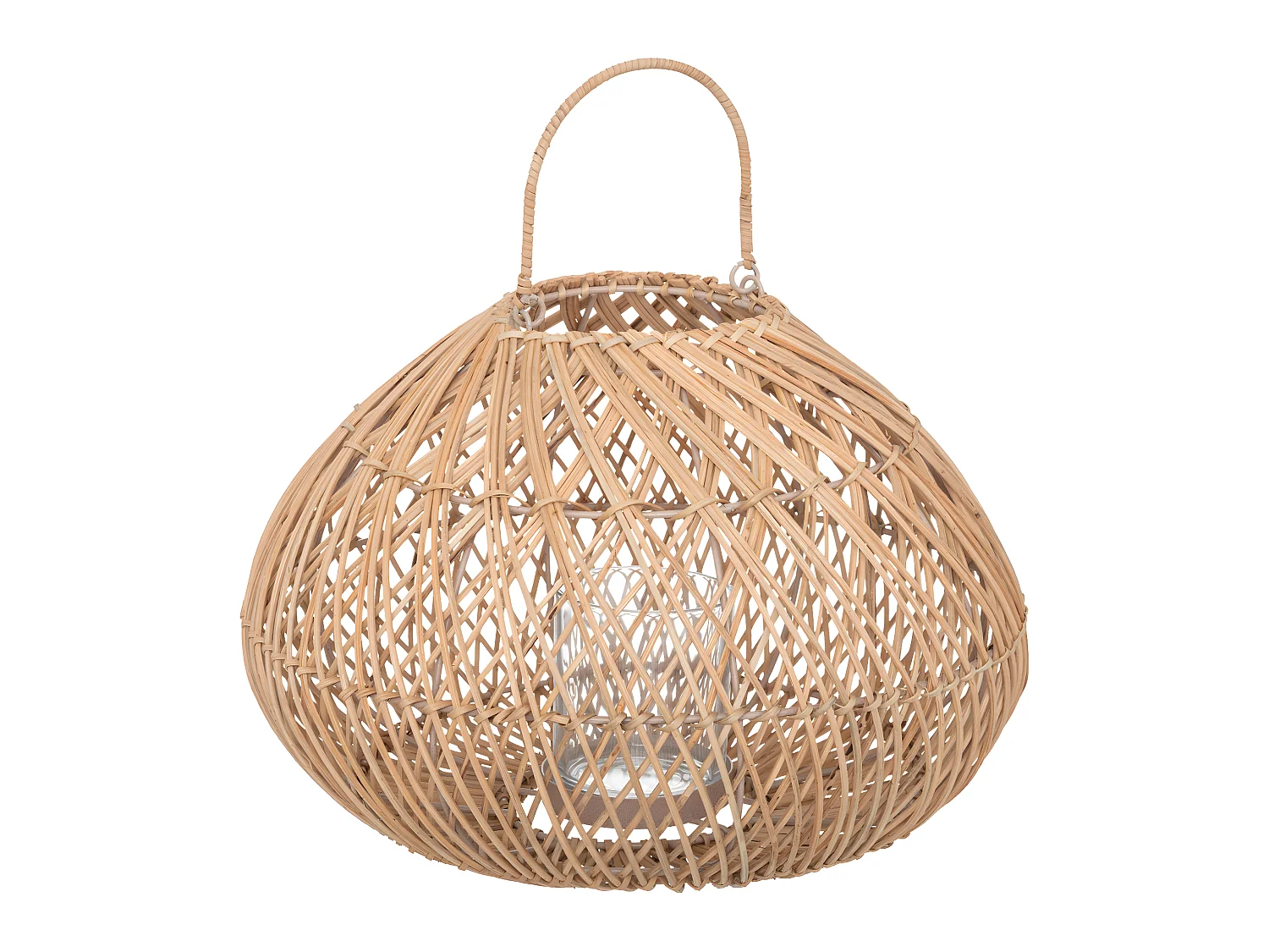 Lanterne Photophore en Métal et Rotin Bougeoir en Verre  D 37 x H 38 cm