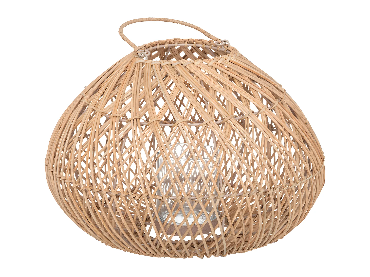 Lanterne Photophore en Métal et Rotin Bougeoir en Verre  D 37 x H 38 cm