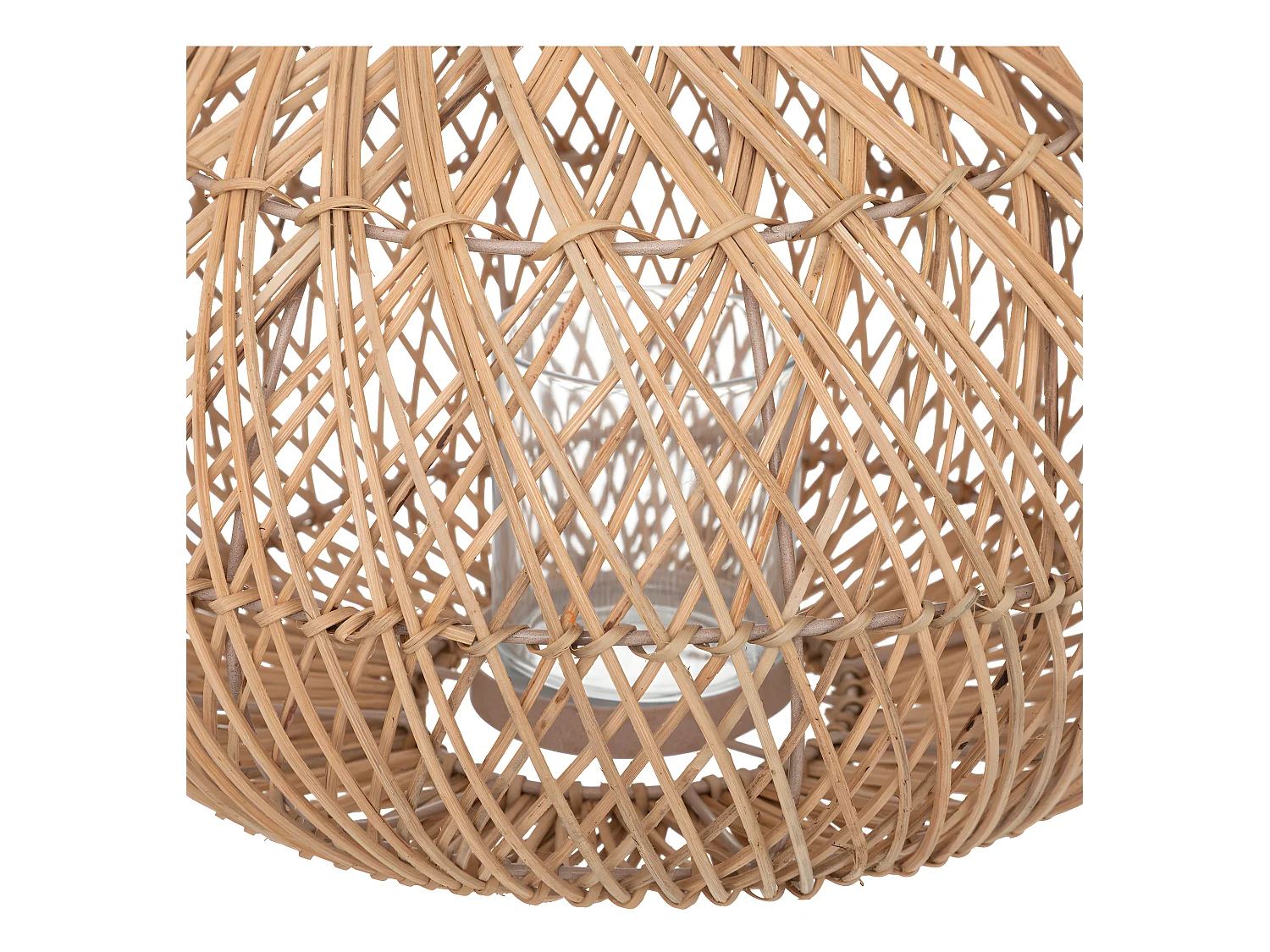 Lanterne Photophore en Métal et Rotin Bougeoir en Verre  D 37 x H 38 cm