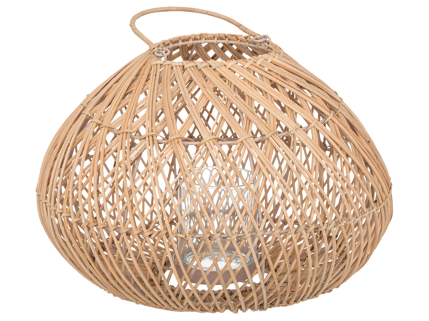 Lanterne Photophore en Métal et Rotin Bougeoir en Verre  D 37 x H 38 cm