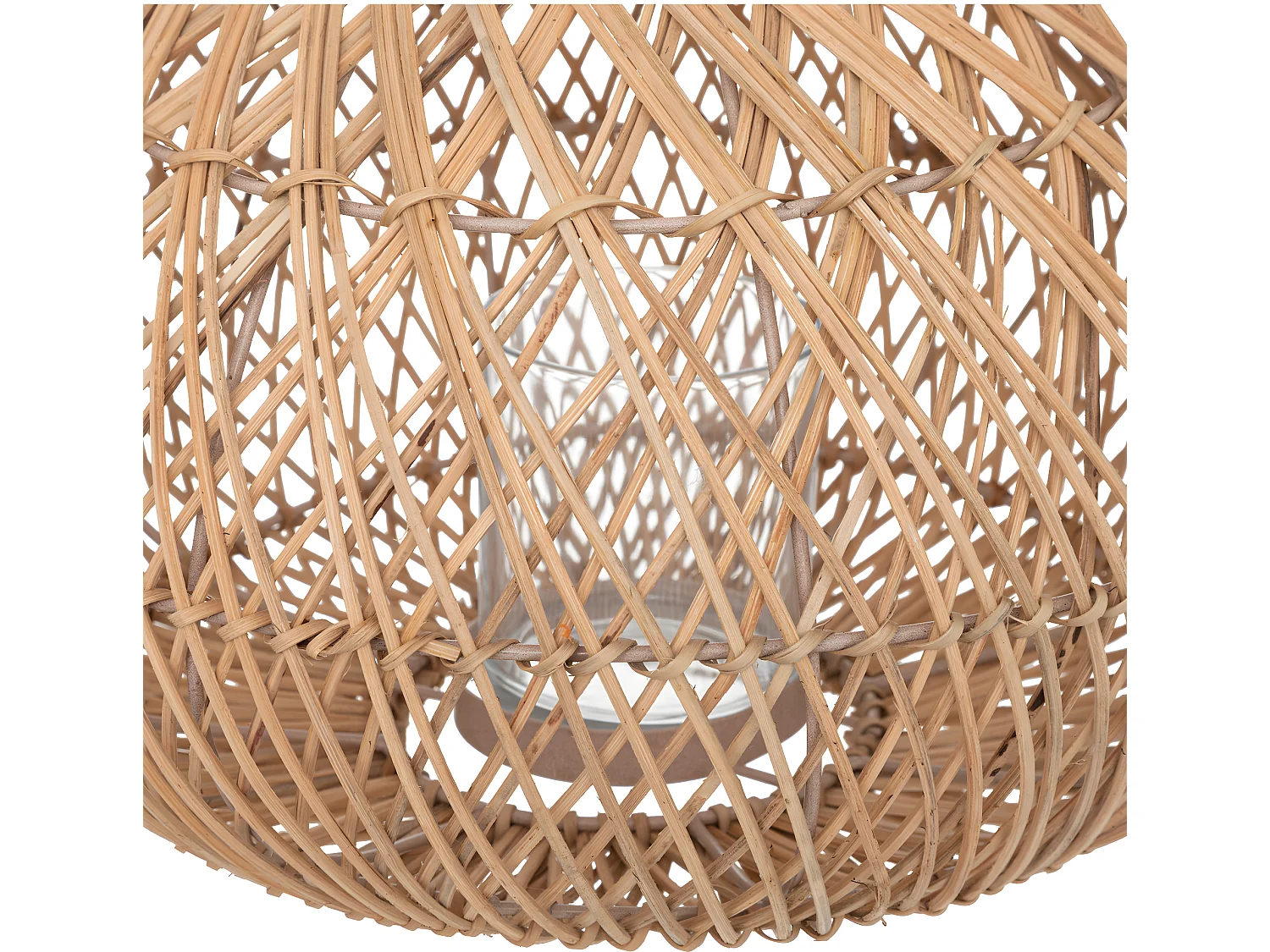 Lanterne Photophore en Métal et Rotin Bougeoir en Verre  D 37 x H 38 cm