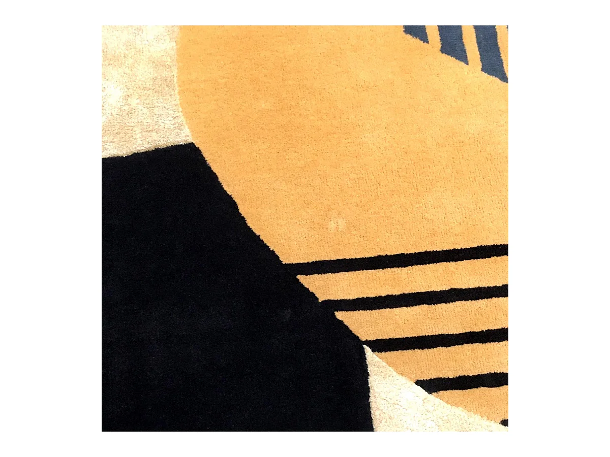 tapis salle à manger 200x290 fait main en laine beige et bleu