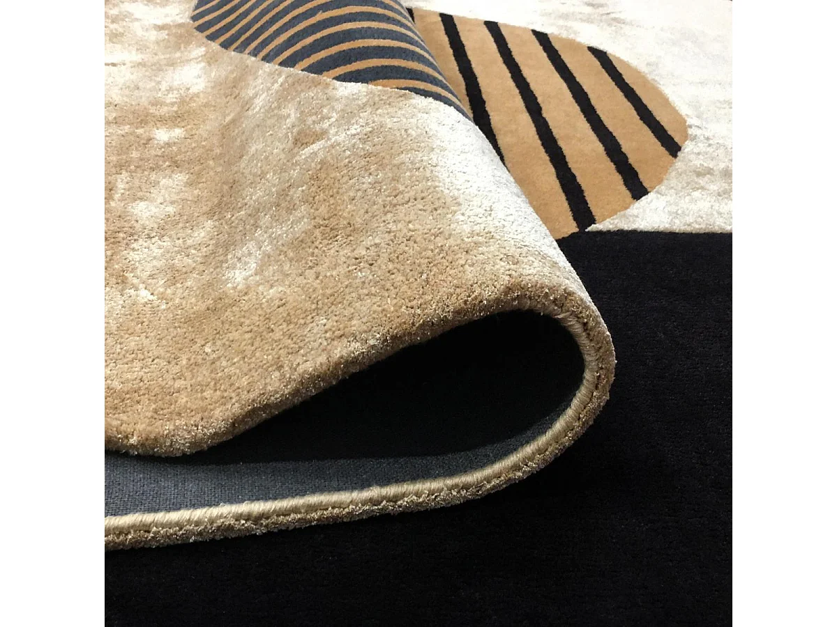 tapis salle à manger 200x290 fait main en laine beige et bleu