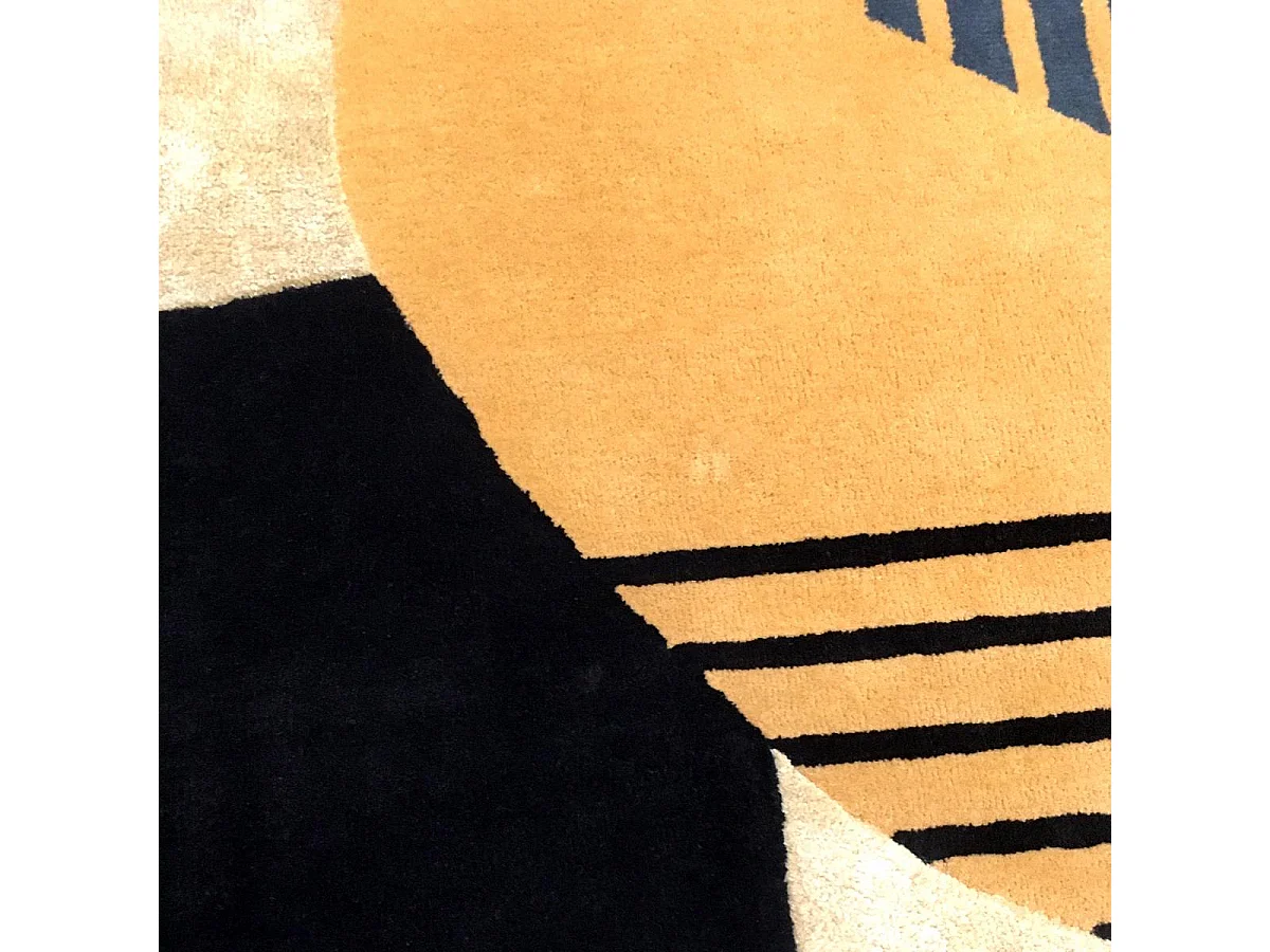 tapis salle à manger 200x290 fait main en laine beige et bleu