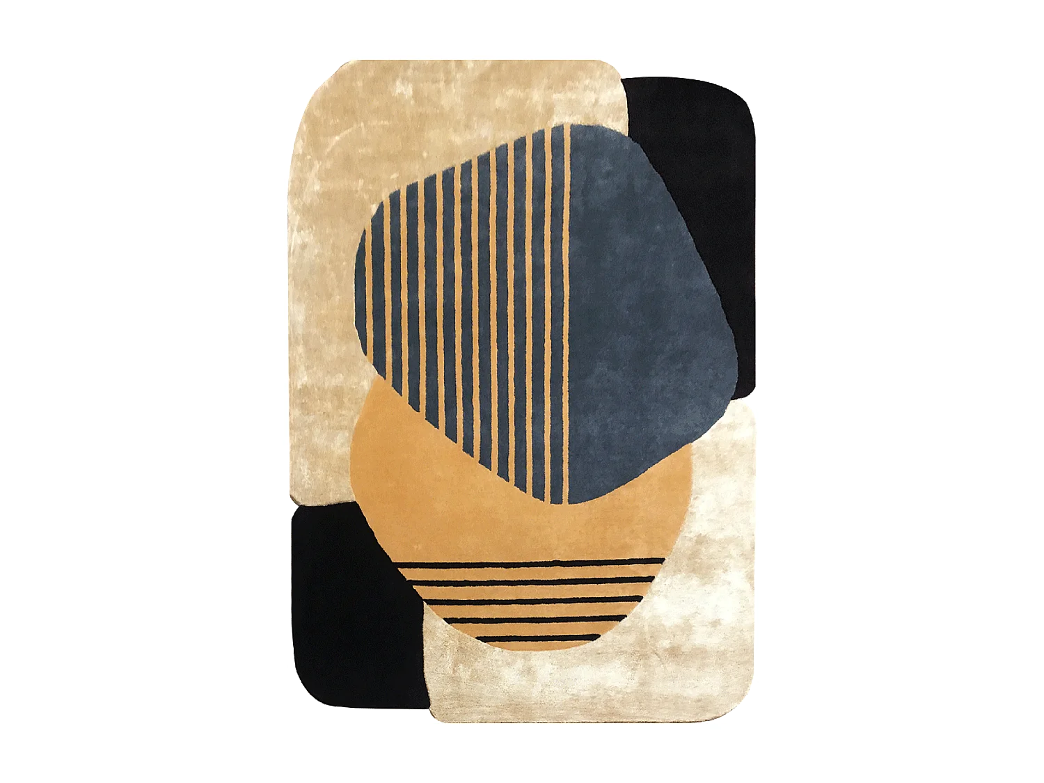 Tappeto da sala da pranzo 200x290 fatto a mano in lana beige e blu