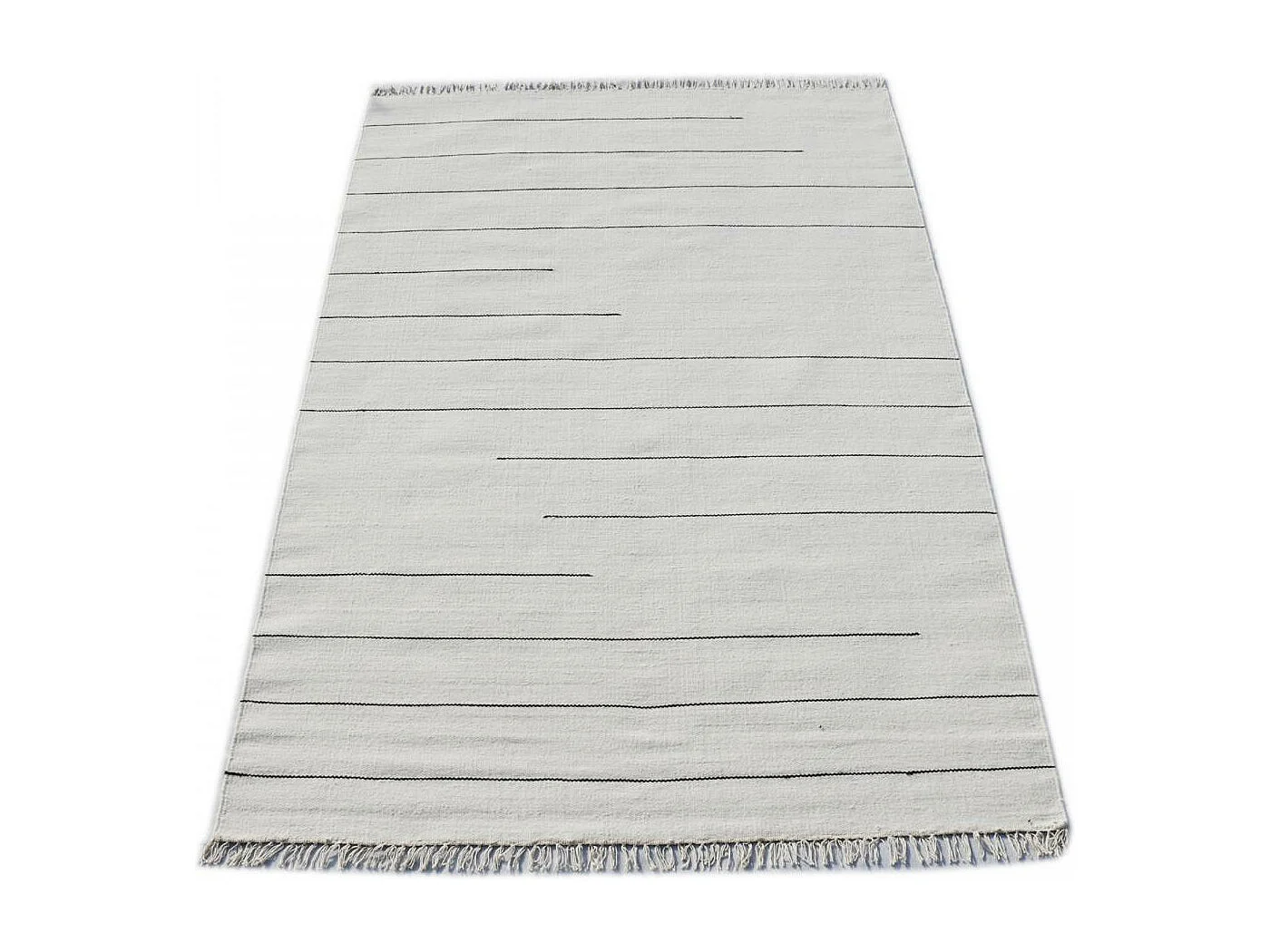 Tapis kilim 120x170 rectangle fait main en laine crème et gris motif simple