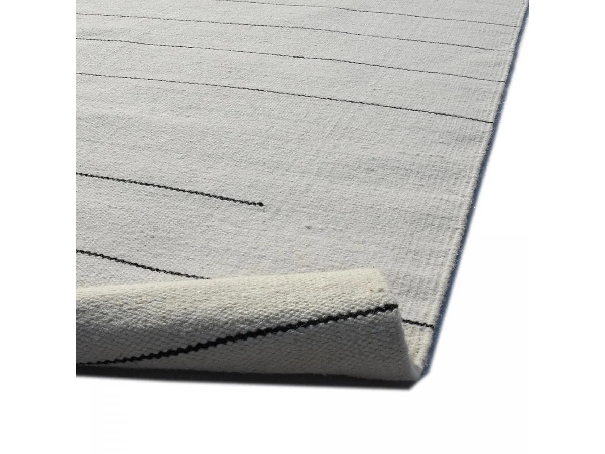 Tapis kilim 120x170 rectangle fait main en laine crème et gris motif simple