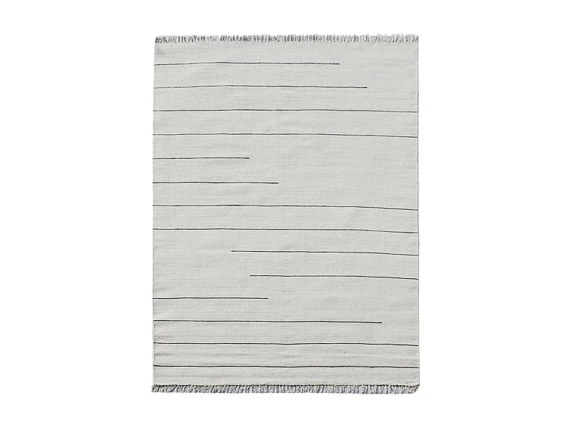 Tapis kilim 120x170 rectangle fait main en laine crème et gris motif simple