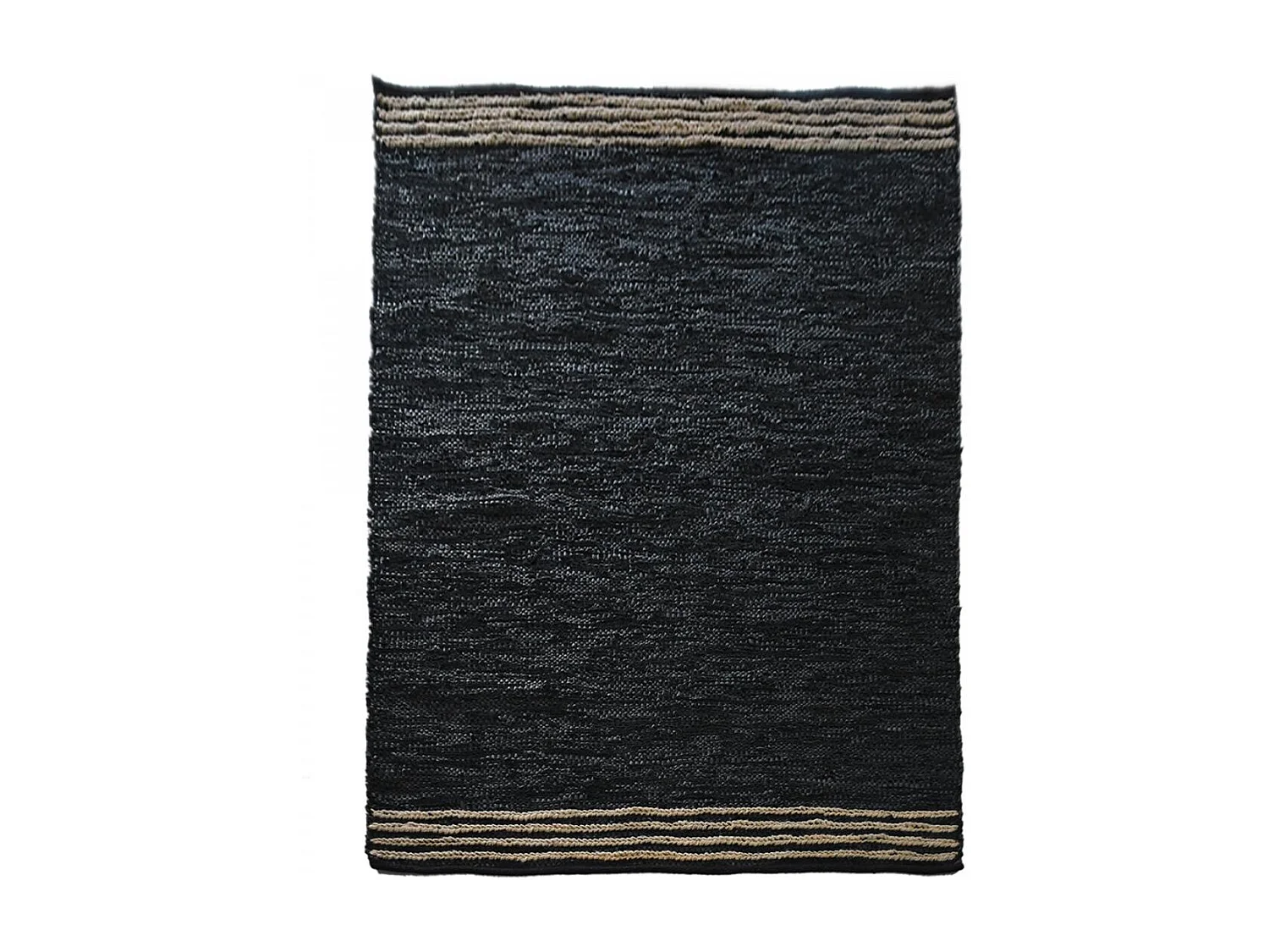 Tapis kilim 120x170 rectangle fait main en cuir noir motif simple CUIRLINE