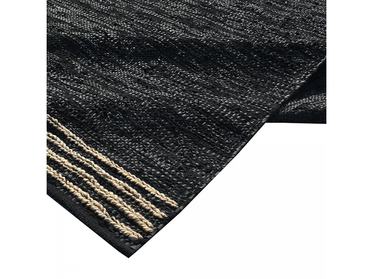 Tapis kilim 120x170 rectangle fait main en cuir noir motif simple CUIRLINE