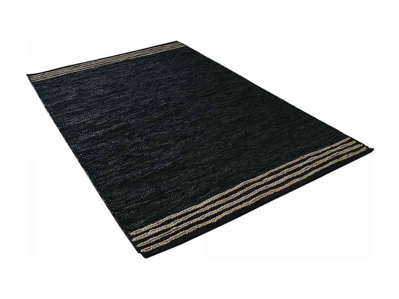 Tapis kilim 120x170 rectangle fait main en cuir noir motif simple CUIRLINE
