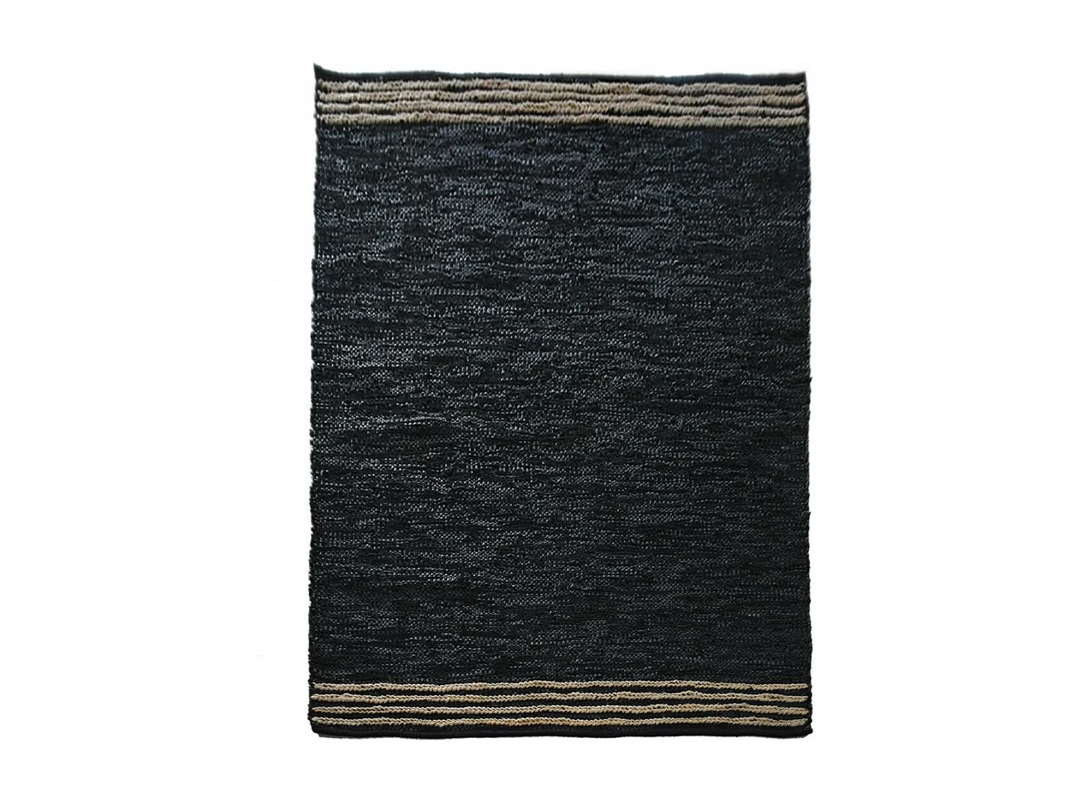 Tapis kilim 120x170 rectangle fait main en cuir noir motif simple CUIRLINE