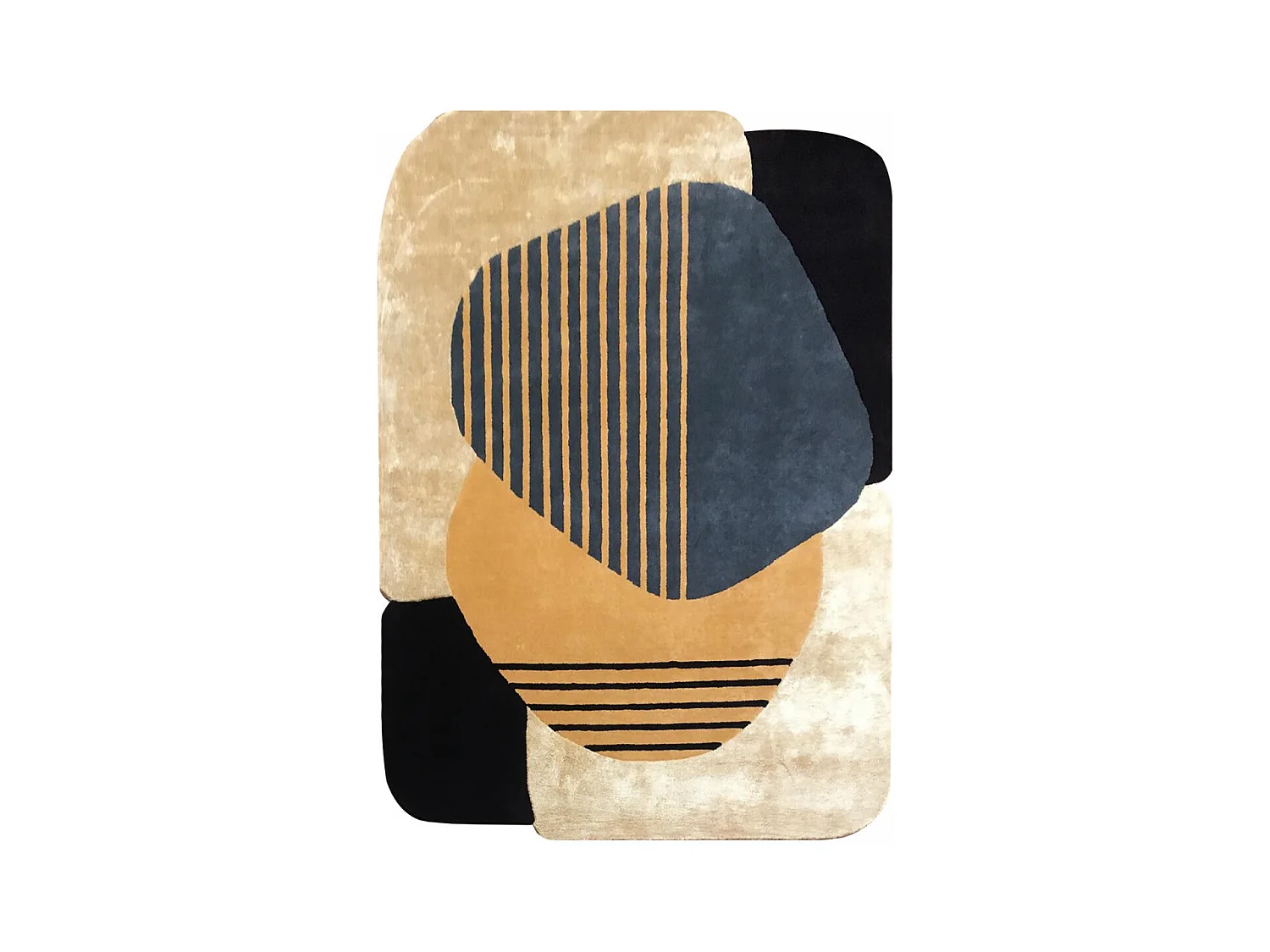 tapis salon 160x230 fait main en laine beige et bleu motif géométrique