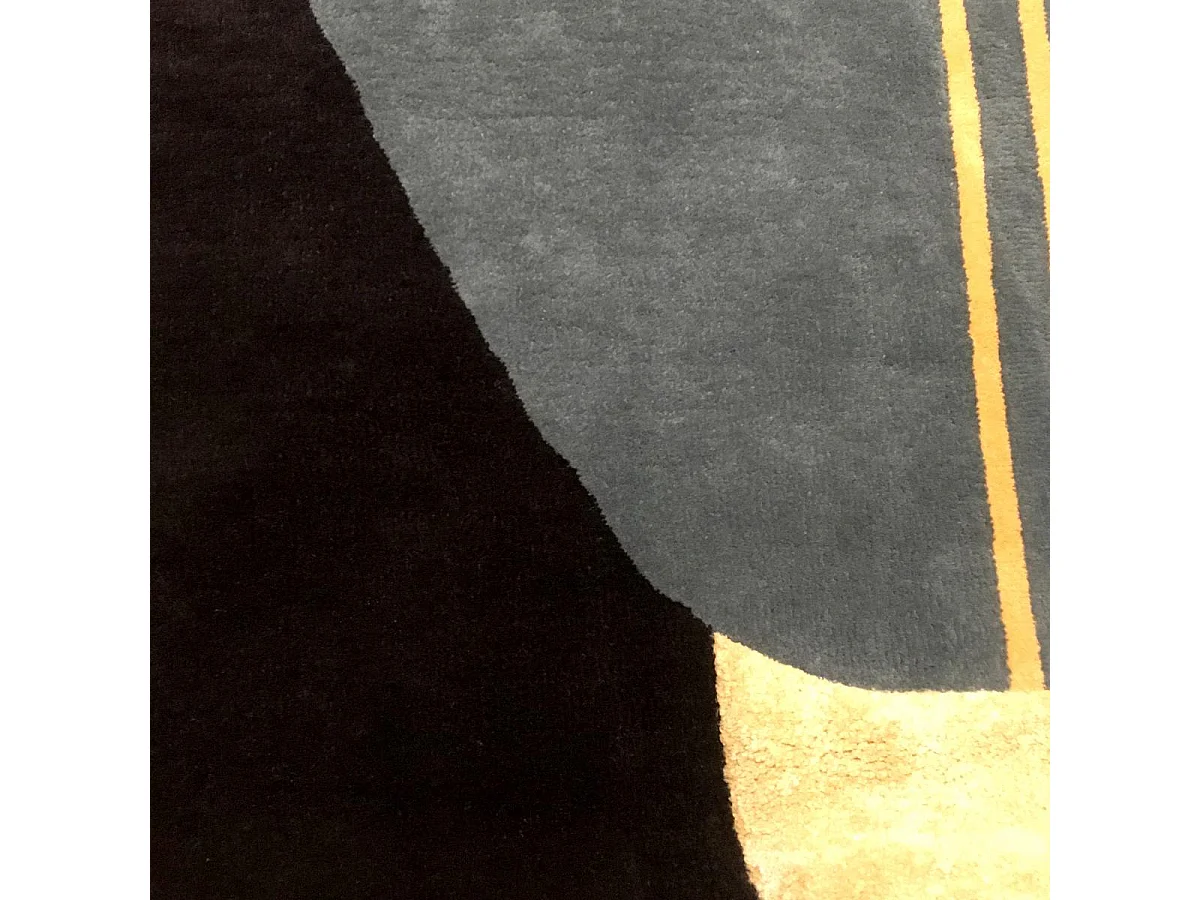 tapis salon 160x230 fait main en laine beige et bleu motif géométrique