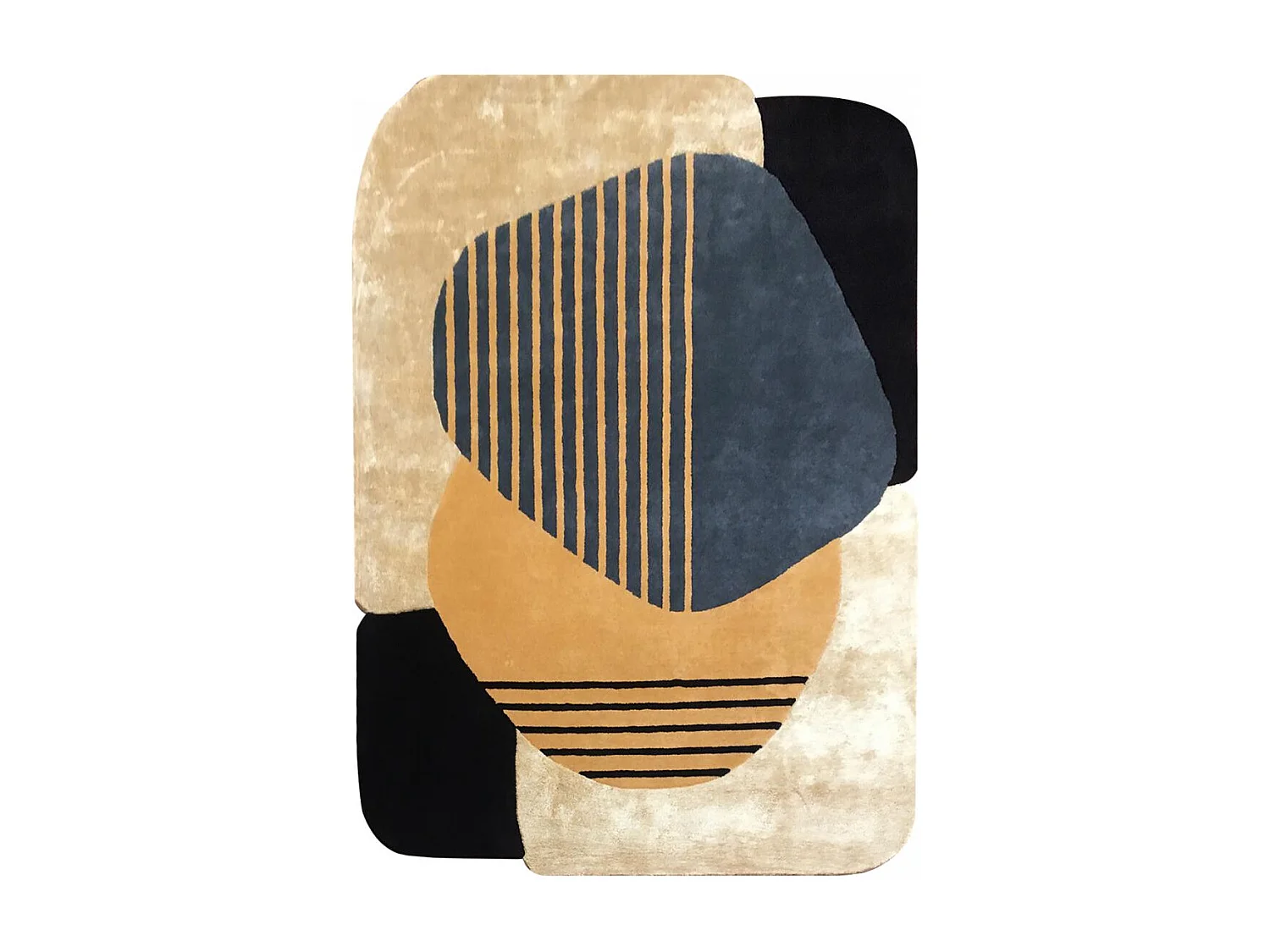 tappeto da soggiorno 160x230 realizzato a mano in lana beige e blu fantasia geometrica