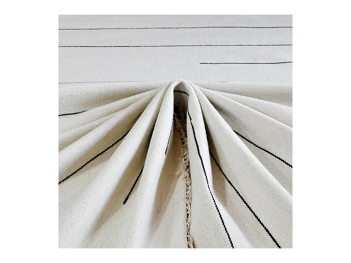 Tapis kilim 160x230 rectangle fait main en laine crème et gris motif simple