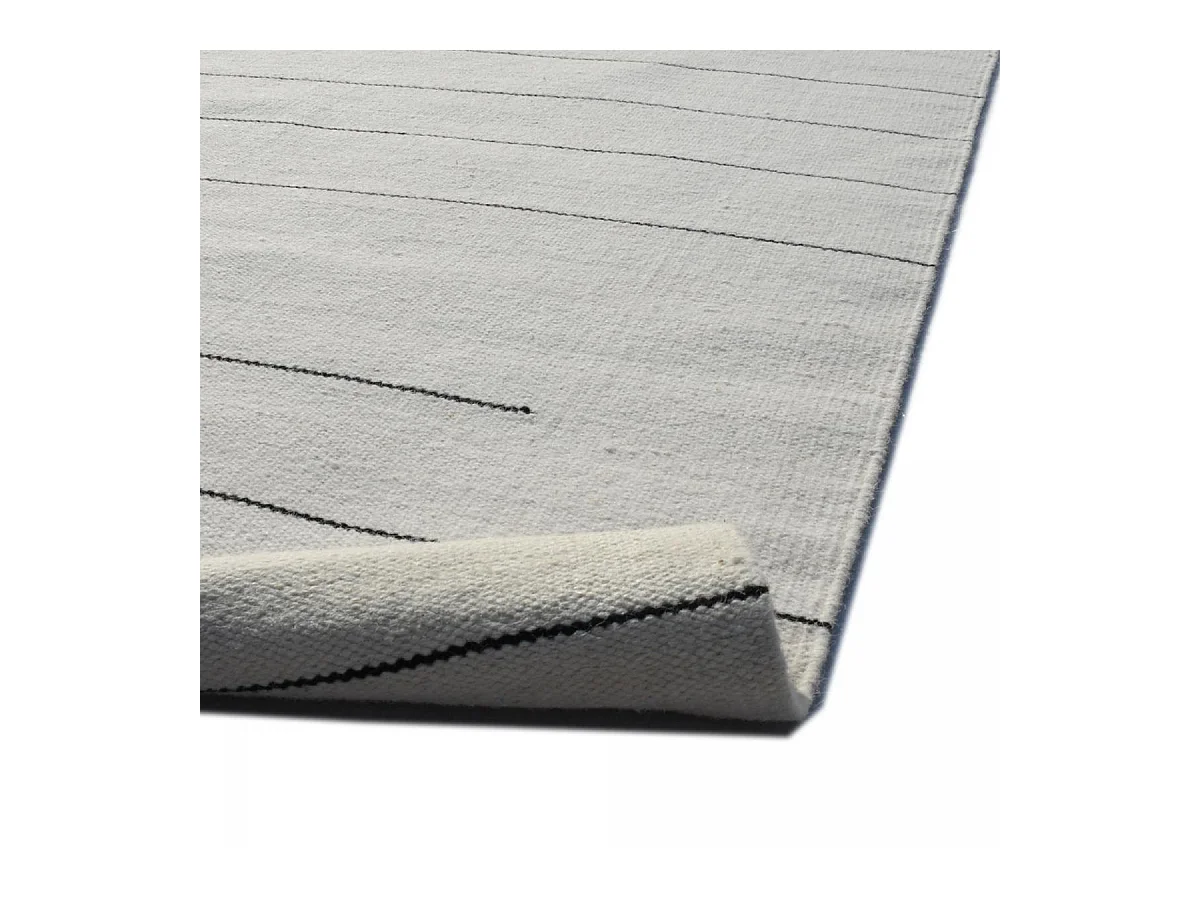 Tapis kilim 160x230 rectangle fait main en laine crème et gris motif simple