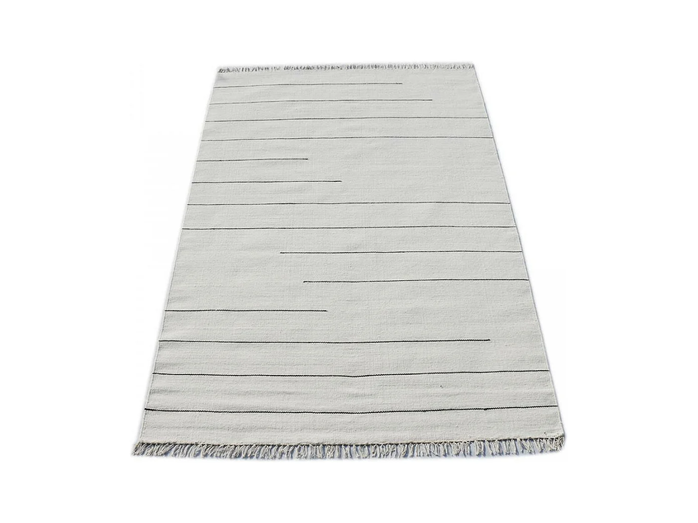 Tapis kilim 160x230 rectangle fait main en laine crème et gris motif simple