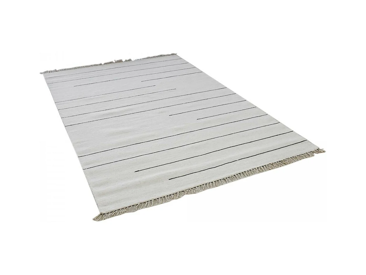 Tapis kilim 160x230 rectangle fait main en laine crème et gris motif simple