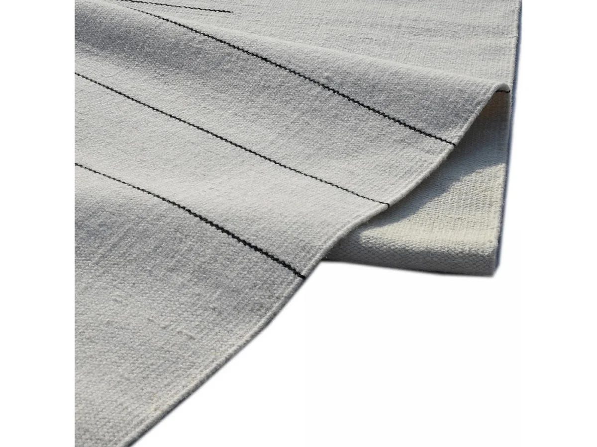 Tapis kilim 160x230 rectangle fait main en laine crème et gris motif simple