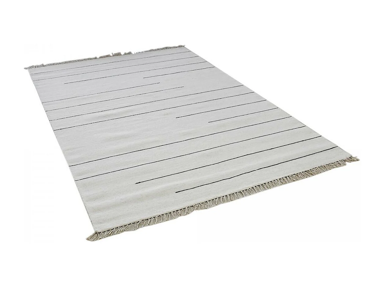 Tapis kilim 160x230 rectangle fait main en laine crème et gris motif simple