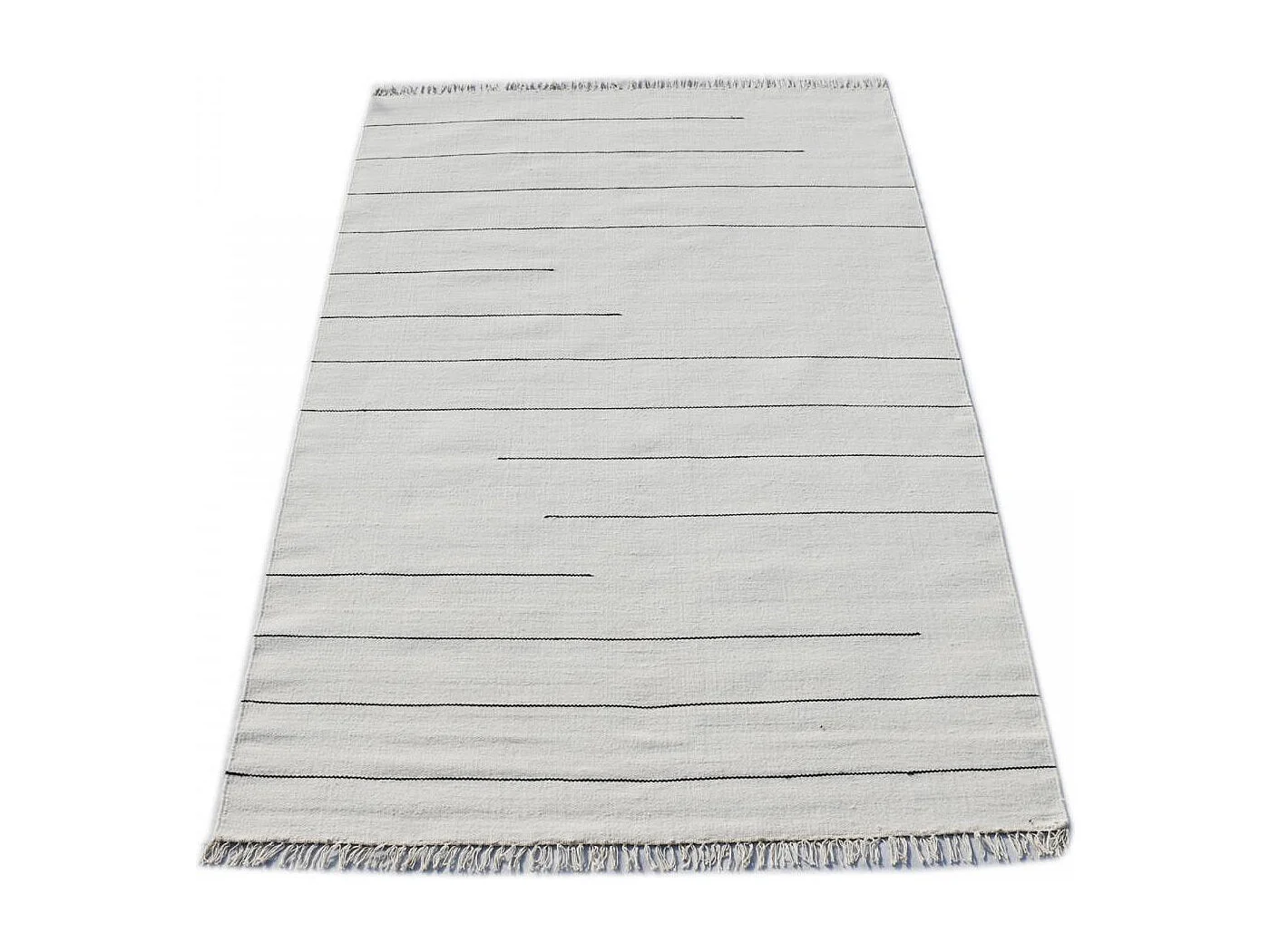 Tapis kilim 160x230 rectangle fait main en laine crème et gris motif simple