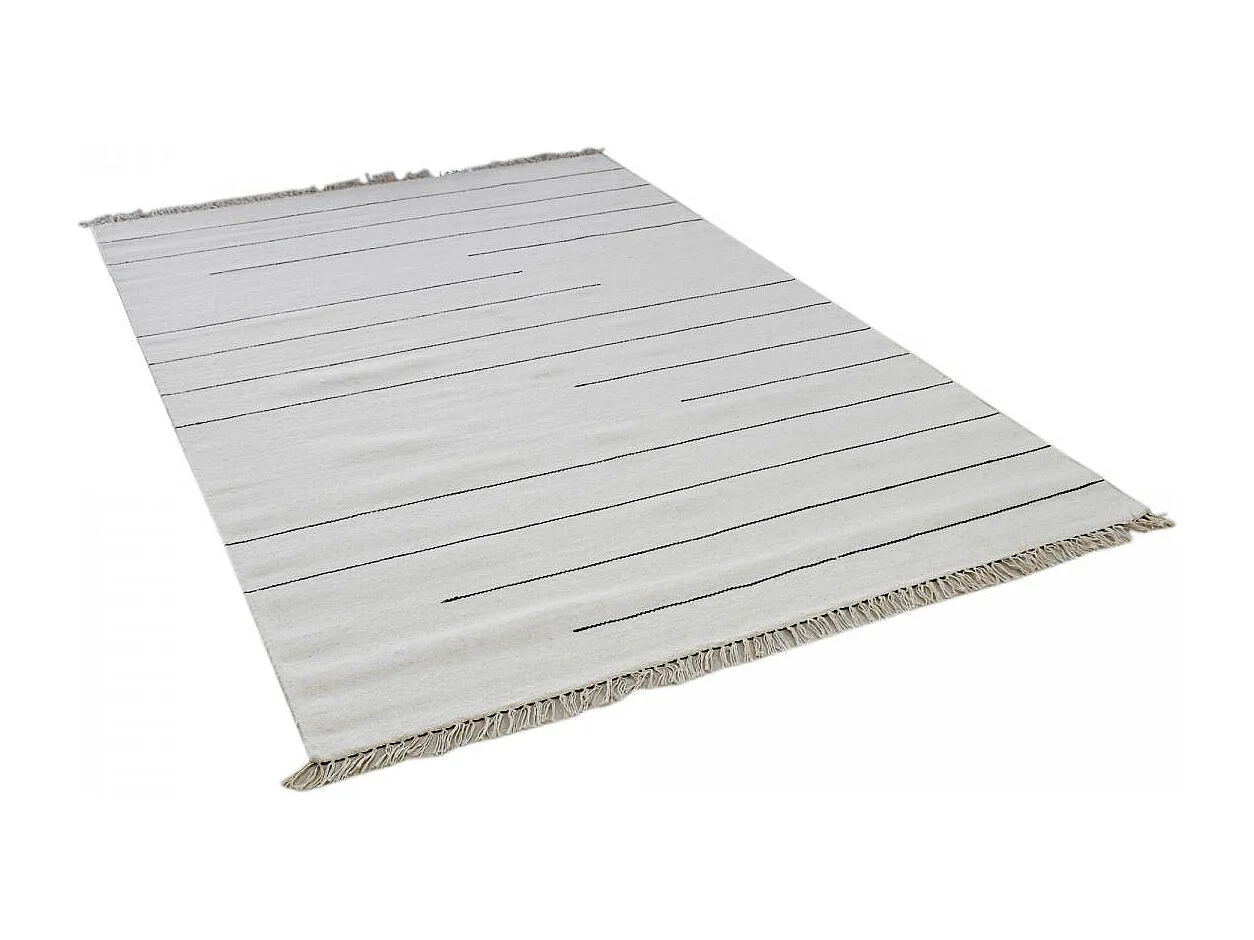 Tapis kilim 160x230 rectangle fait main en laine crème et gris motif simple