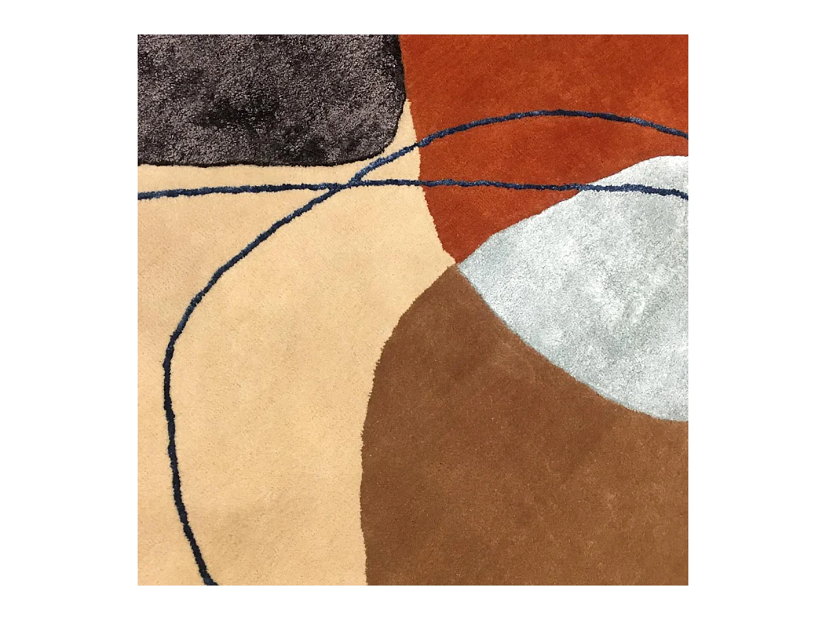 tapis salon 160x230 fait main en laine beige et orange rectangle motif géométrique