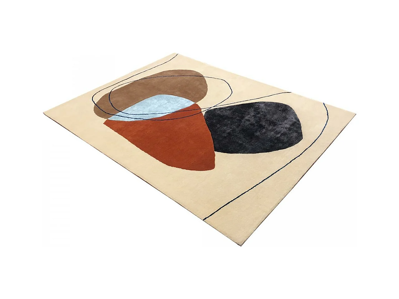 tapis salon 160x230 fait main en laine beige et orange rectangle motif géométrique