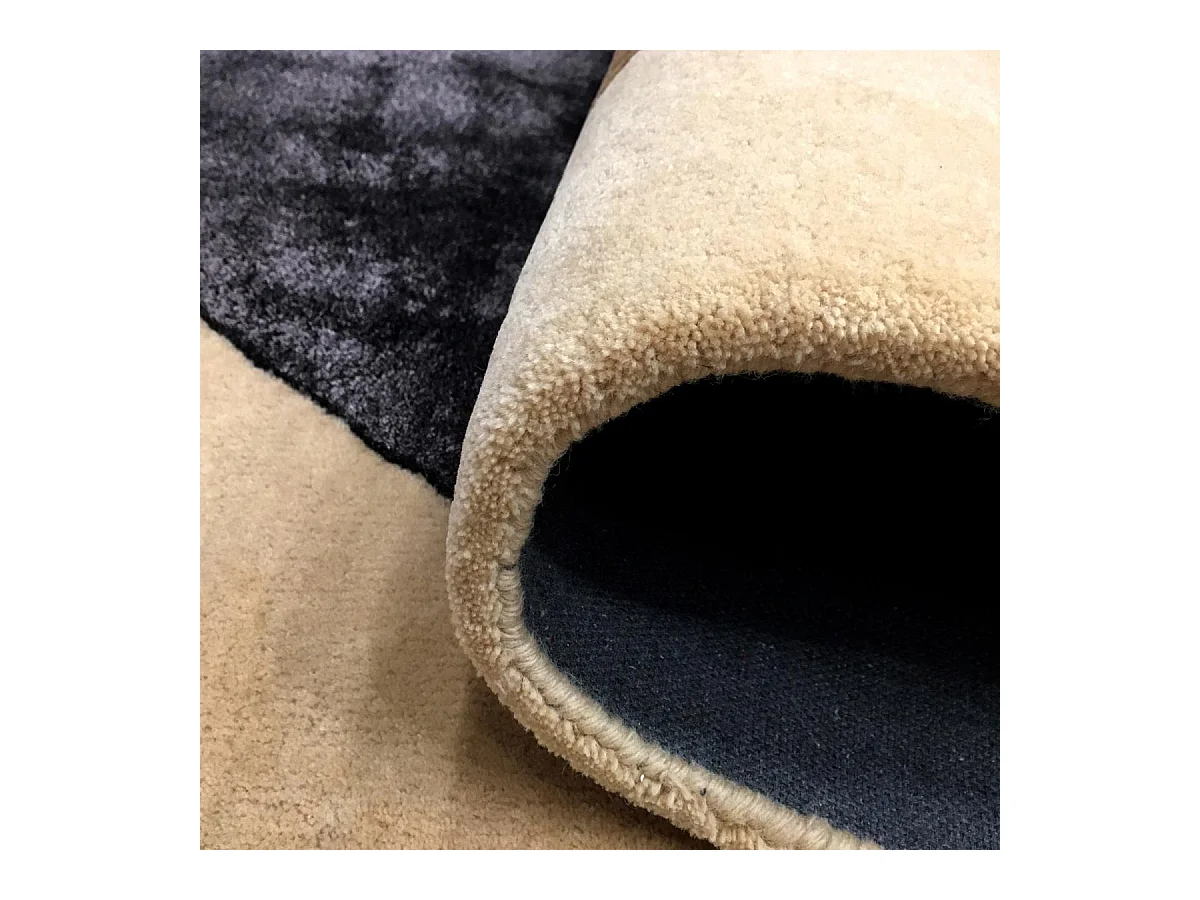 tapis salon 160x230 fait main en laine beige et orange rectangle motif géométrique