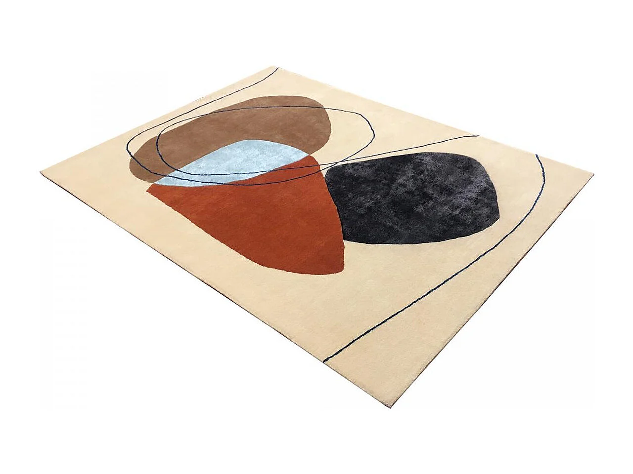 tapis salon 160x230 fait main en laine beige et orange rectangle motif géométrique