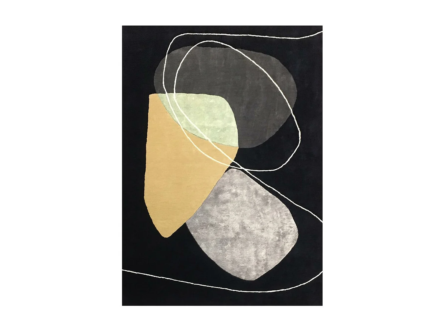 tapis salon 200x290 fait main en laine bleu nuit et beige motif géométrique