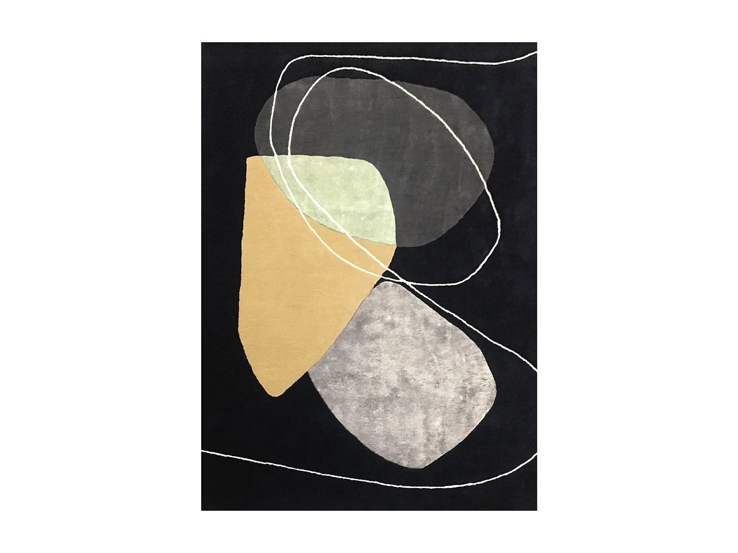 tapis salon 200x290 fait main en laine bleu nuit et beige motif géométrique