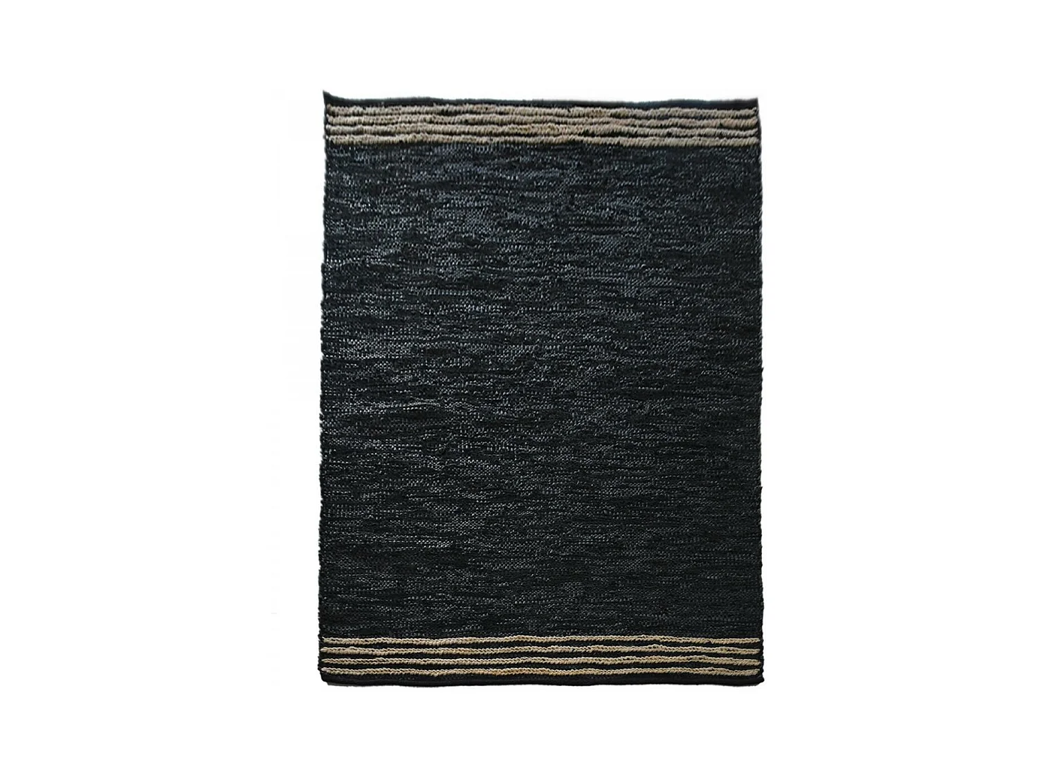 Tapis kilim 80x150 rectangle fait main en cuir noir motif simple CUIRLINE