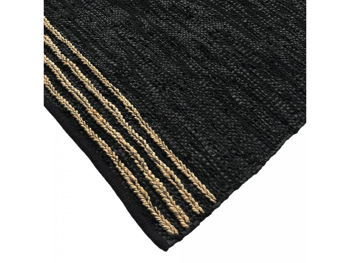 Tapis kilim 80x150 rectangle fait main en cuir noir motif simple CUIRLINE
