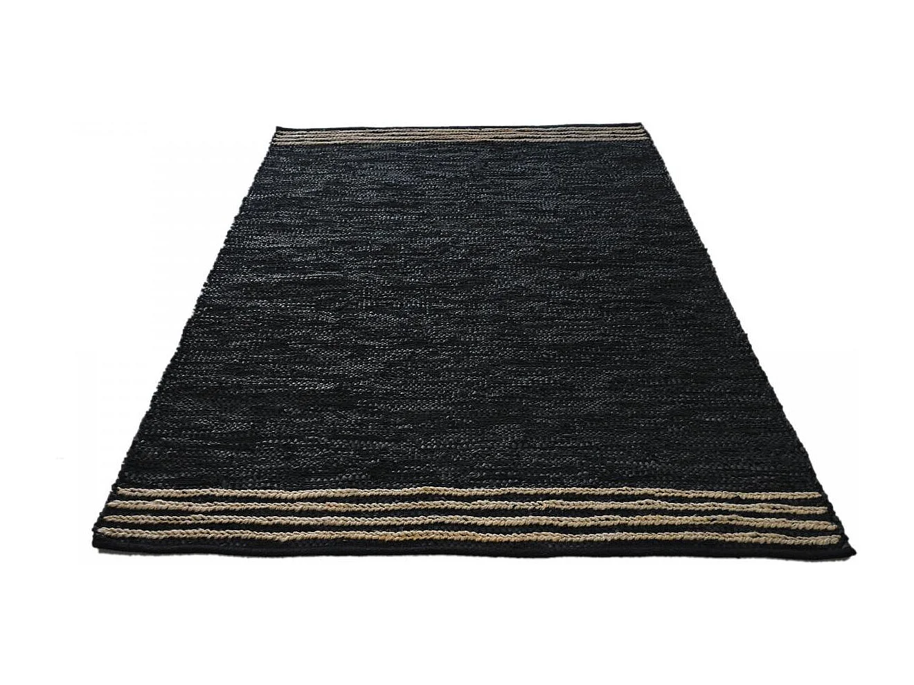 Tapis kilim 80x150 rectangle fait main en cuir noir motif simple CUIRLINE