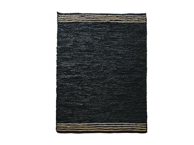 Tapis kilim 80x150 rectangle fait main en cuir noir motif simple CUIRLINE