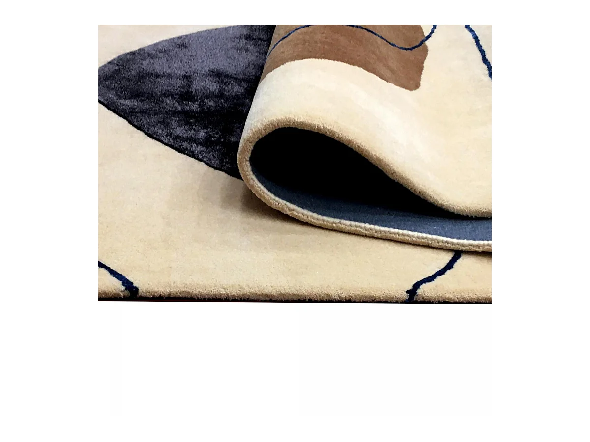 tapis chambre 120x170 fait main en laine beige et orange motif géométrique