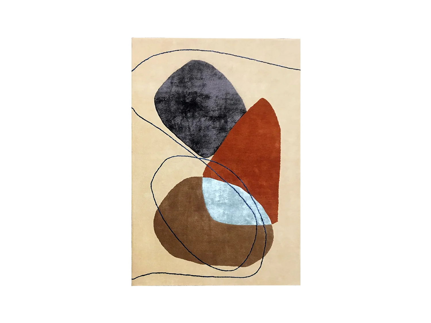 tapis chambre 120x170 fait main en laine beige et orange motif géométrique