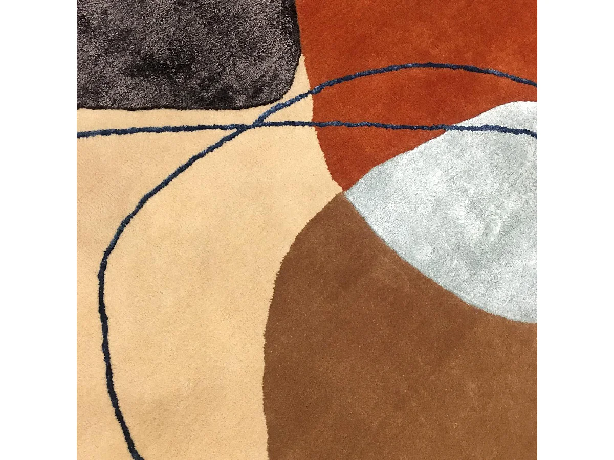 Tappeto da camera 120x170 fatto a mano in lana beige e arancione con motivo geometrico