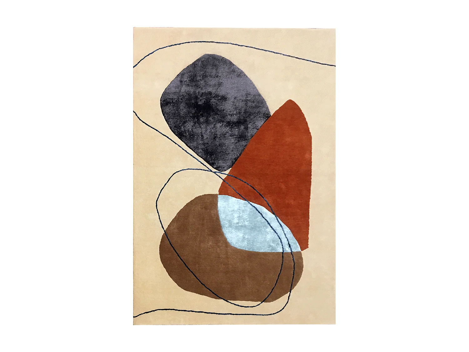 tapis chambre 120x170 fait main en laine beige et orange motif géométrique