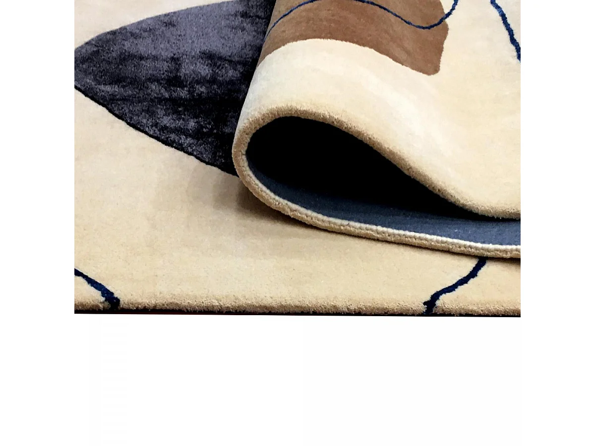 tapis salle à manger 200x290 fait main en laine beige et orange motif géométrique