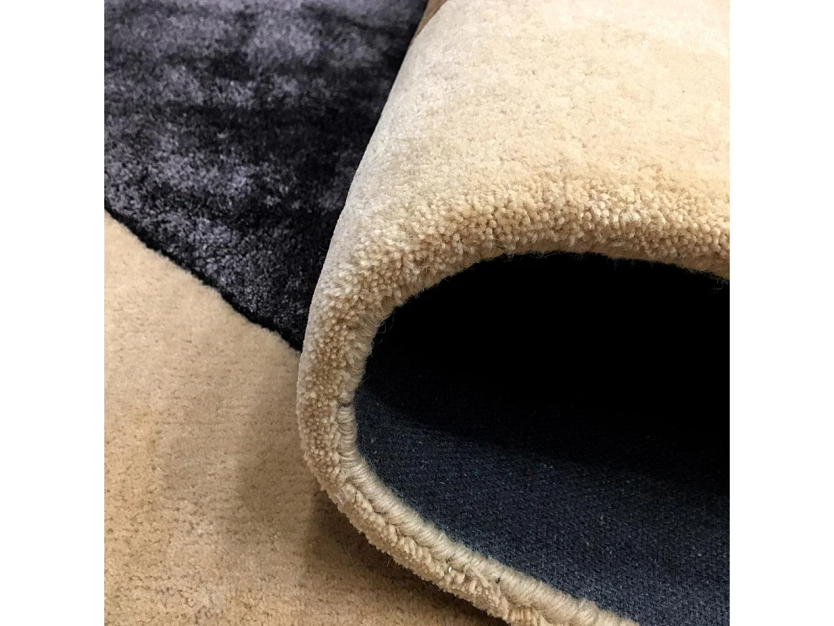 tapis salle à manger 200x290 fait main en laine beige et orange motif géométrique