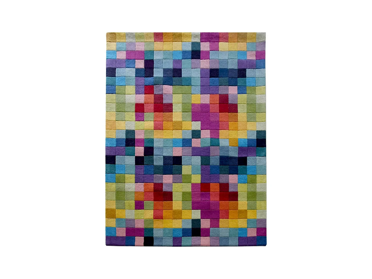 tapis salle à manger 200x290 fait main en laine multicolore rectangle motif damier