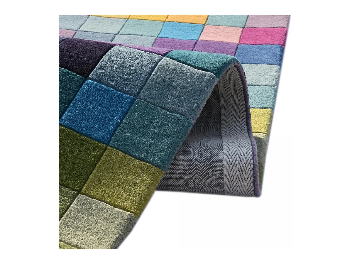 tapis salle à manger 200x290 fait main en laine multicolore rectangle motif damier
