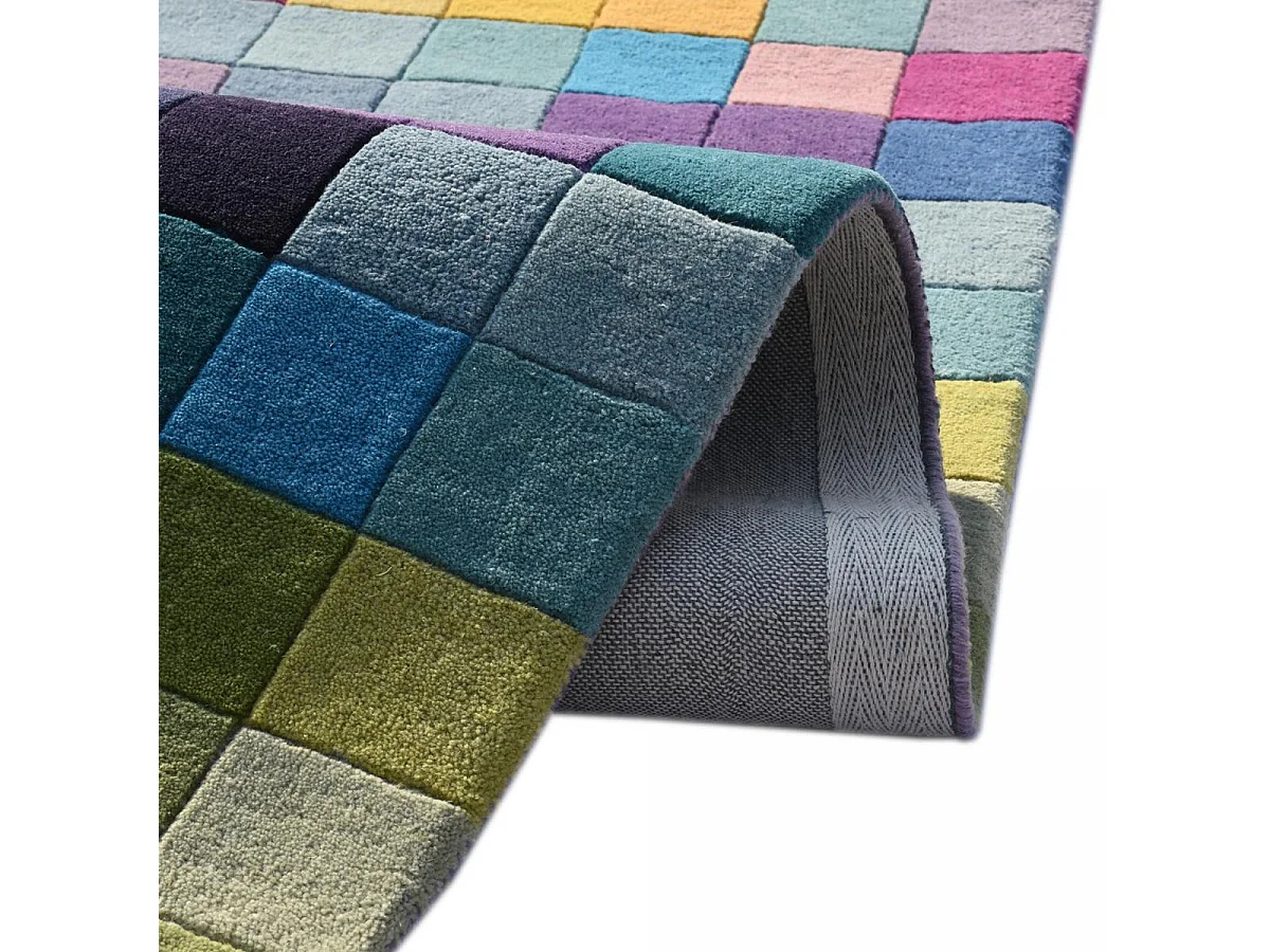 tapis salle à manger 200x290 fait main en laine multicolore rectangle motif damier