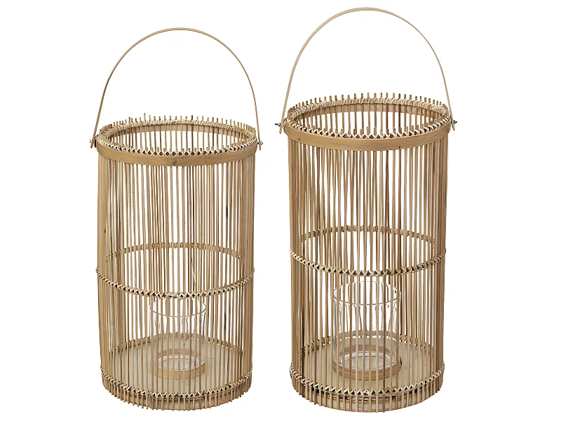 Lot de 2 Lanternes Déco "Bambou" 40cm Naturel